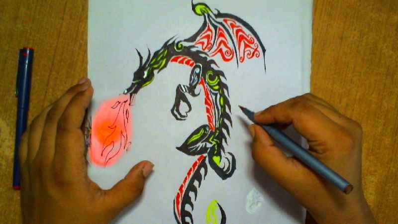 How do you draw a silhouette dragon